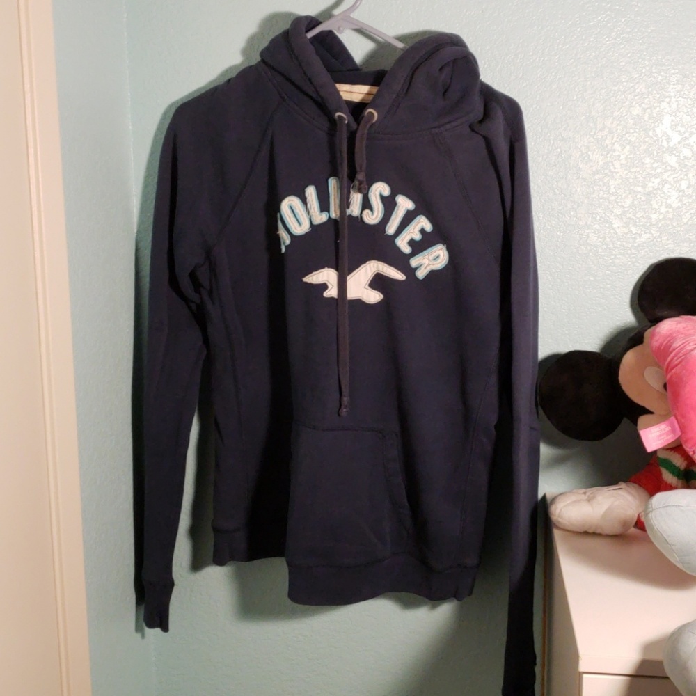 Navy blue Hollister embroidered hoodie